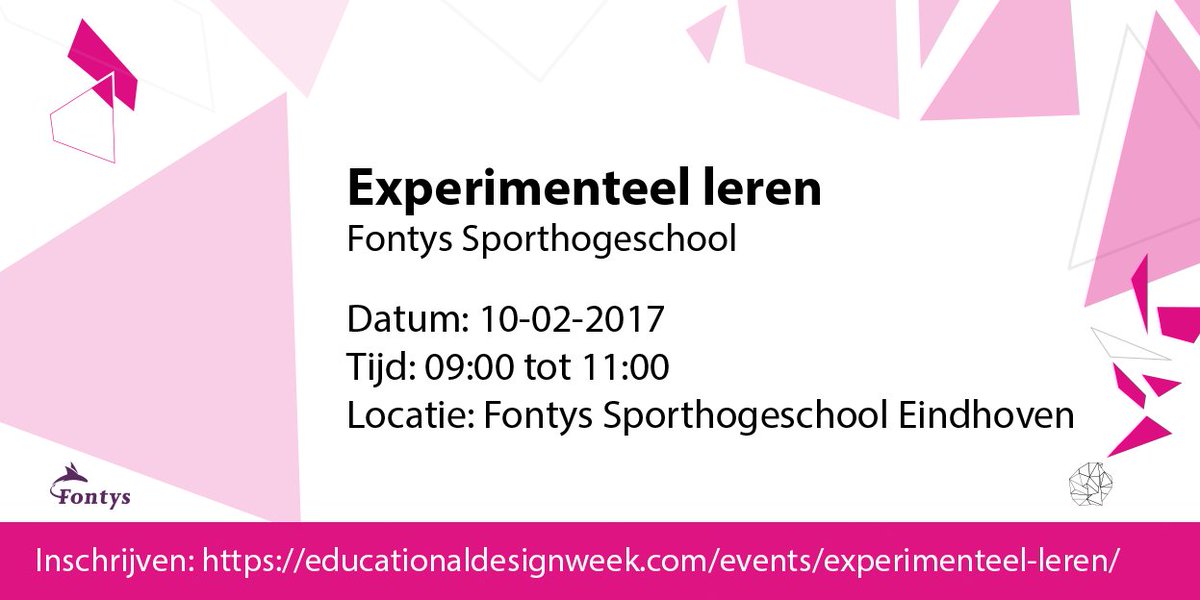 FontysED's tweet photo. Schrijf je nu in voor de sessie "Experimenteel leren" door Fontys @Sporthogeschool
Inschrijflink: https://t.co/r7WtSV8grF
#EDW2017 https://t.co/8cngz74ods