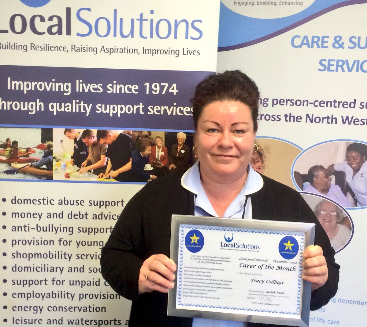 LocalSolutions_'s tweet photo. Congratulations to Tracy Collings 👏 our @LSCareVacancies #Liverpool #Carerofthemonth for Dec 2016 @hawkins_steve #care #dignity https://t.co/wV3jTneHHu