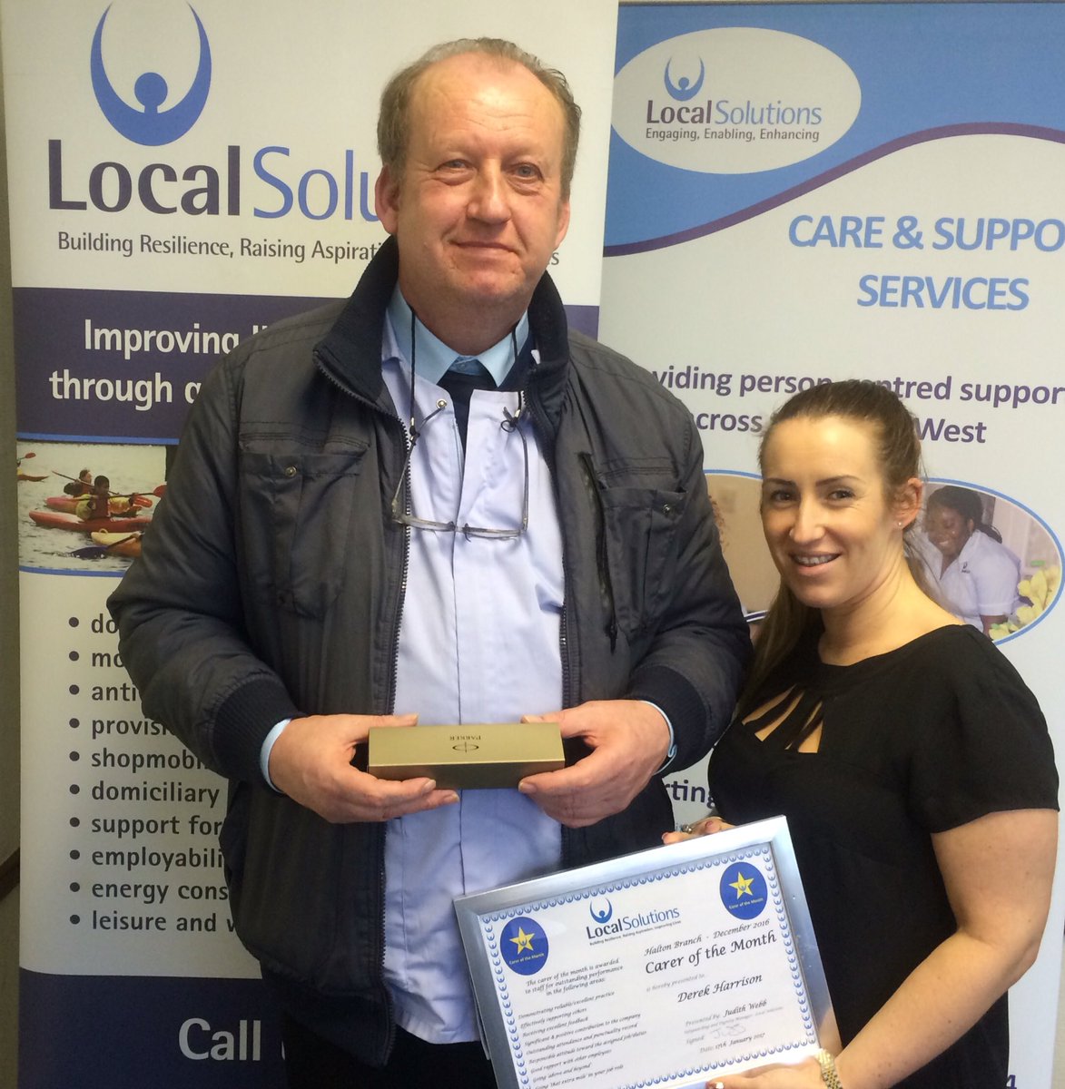 LocalSolutions_'s tweet photo. Congrats Derek Harrison 👏 our @LSCareVacancies #halton #Carerofthemonth for Dec 2016 @hawkins_steve @HaltonBC #dignity #care @skillsforcare https://t.co/URqHxJWmyg