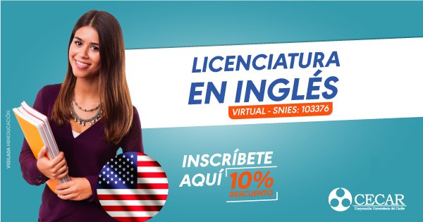 cecarvirtual's tweet photo. Cumple tus sueños de convertirte en Licenciado en Inglés con #cecarvirtual
¡inscripciones y matrículas abiertas! 
https://t.co/qDCcVaVnFr https://t.co/FYcwzTKjxy