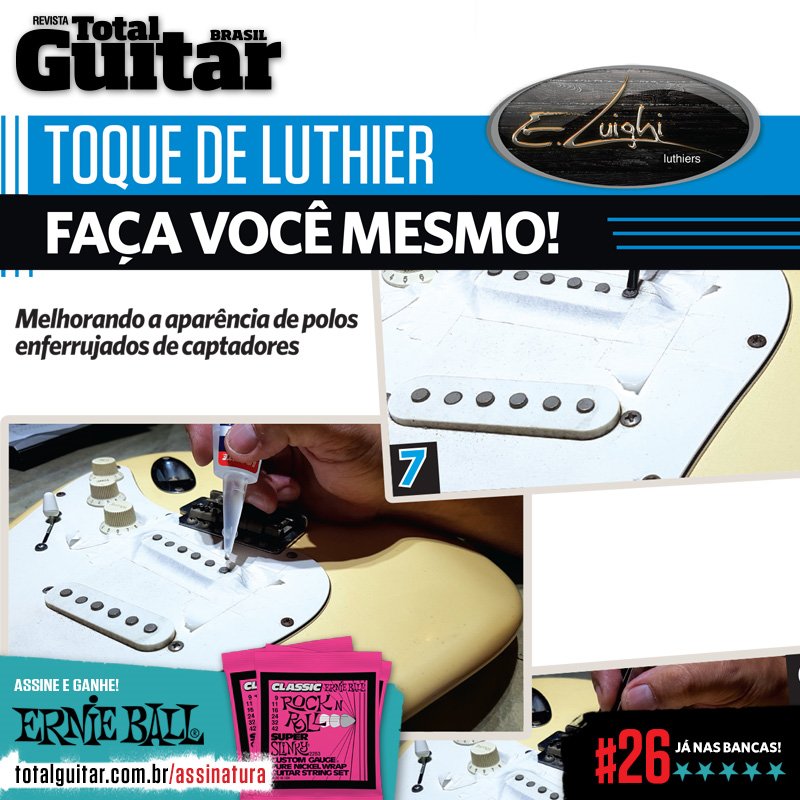 TotalGuitarBr's tweet photo. Toque de Luthier : Faça você mesmo
Confira mais dicas de Edmar Luighi na #ed26 : Melhorando a aparência de polos enferrujados de captadores. https://t.co/0EUu56NkaP