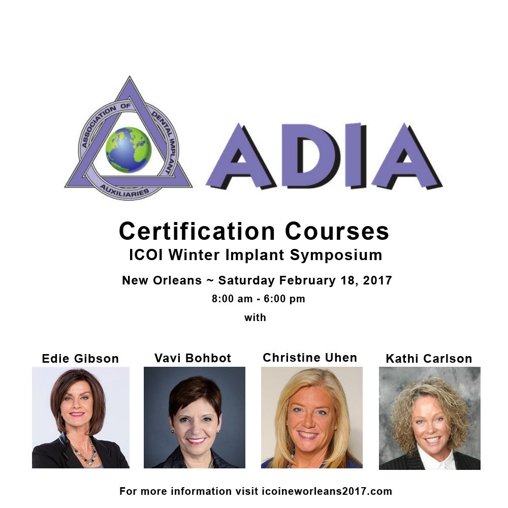 adiadental's tweet photo. ADIA Certification Courses at the ICOI Winter Implant Symposium
https://t.co/jIiL3aWPxl
#ICOINO2017 #NewOrleans #ADIA https://t.co/kNLPyJbZj0