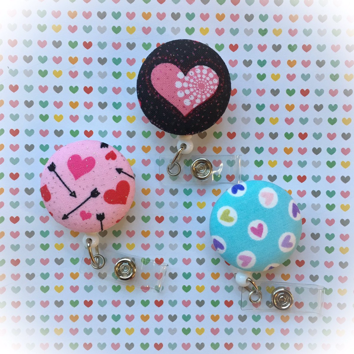 MyBusyButtons's tweet photo. New 💕 badge reel designs in stock tomorrow! #valentinesday #heartbadgereels #retractablebadgereels#mybusybuttons.    https://t.co/mg9hXEeyD4 https://t.co/JFFqK3Ut0i