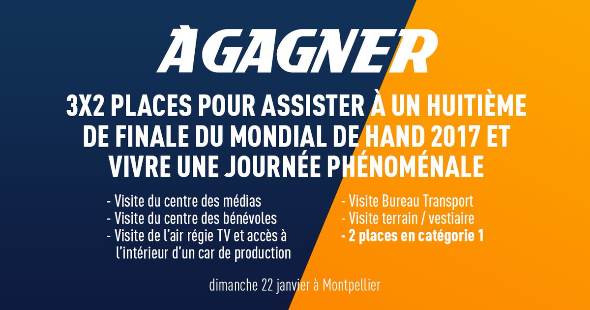 lequipe's tweet photo. RT&amp;FOLLOW pour tenter de gagner une journée phénoménale lors d'un huitième de finale du Mondial de hand le 22 janvier à Montpellier ! https://t.co/XJjmitGvZ9
