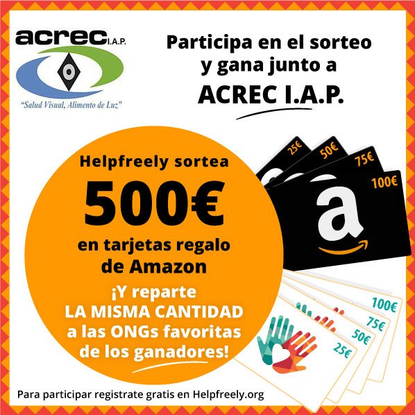 ACRECIAP's tweet photo. Helpfreely sortea 500€ en tarjetas regalo Amazon. Si ganas, recibimos lo mismo en donativos. Participa https://t.co/eo5SkL7kWg #WinAndHelp https://t.co/qA49e0WlX2