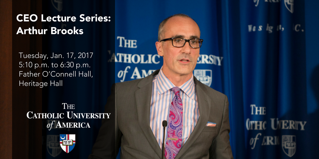 CatholicUniv's tweet photo. Today, join @TheBuschSchool CEO Lecture Series w/@AEI president Arthur Brooks on "Bringing America Together."  https://t.co/qp0Ju8djkI https://t.co/slx3Yp6QDB