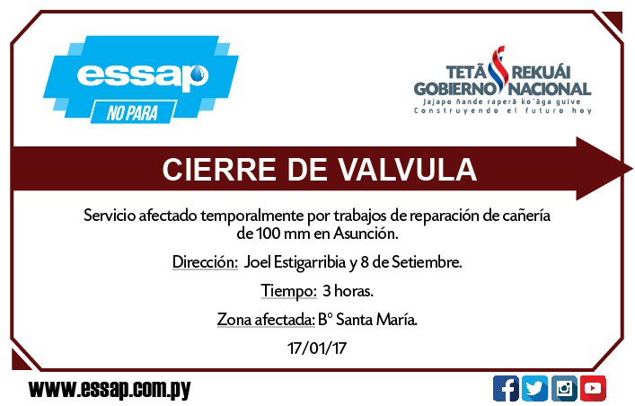 Atención usuarios del Barrio Santa Maria de Asunción.