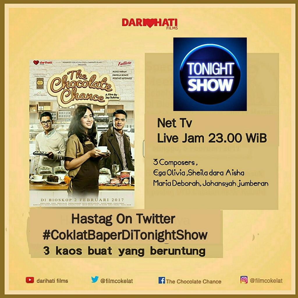 Pakai hastaq #CoklatBaperDiTonightShow 

Ada 3 pemenang akan kami pilih loh.

<a href="/amangojek/">amangojek</a> <a href="/RickyHarun45MF/">Ricky Harun</a> <a href="/pammybowie/">Pamela Bowie</a>