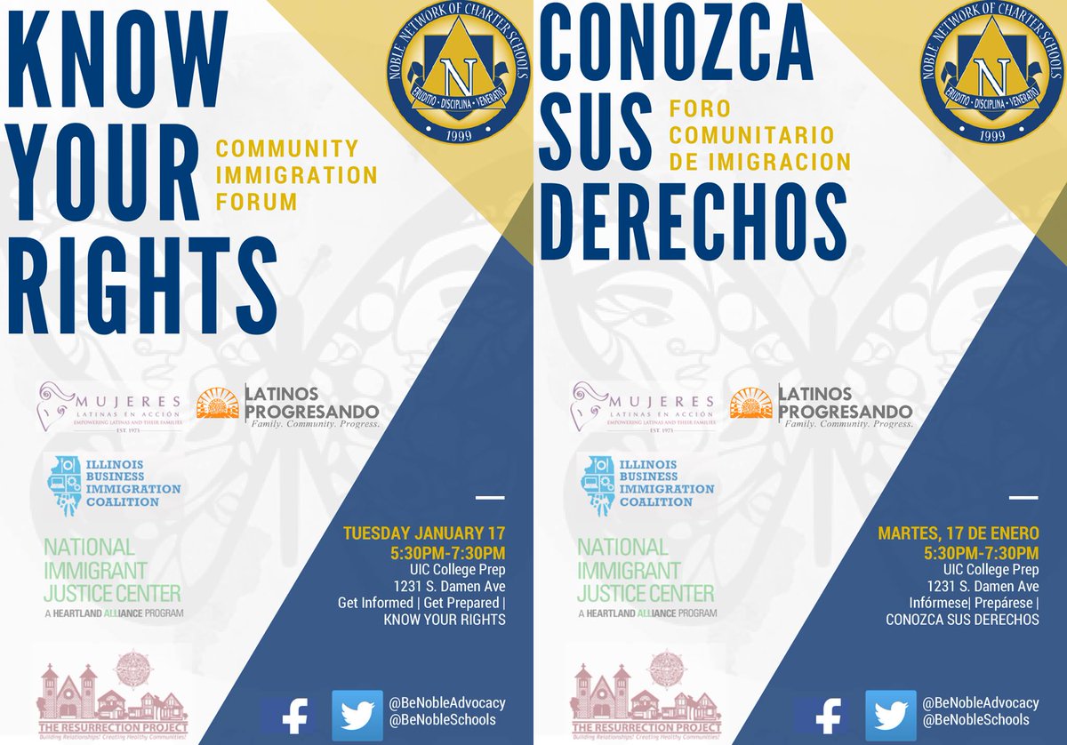 adrian_sgr's tweet photo. Know any families with immigration questions? Make sure they attend tonight's #KnowYourRights forum! Hosted by @BeNobleSchools &amp; other orgs! https://t.co/fASPBkcicr