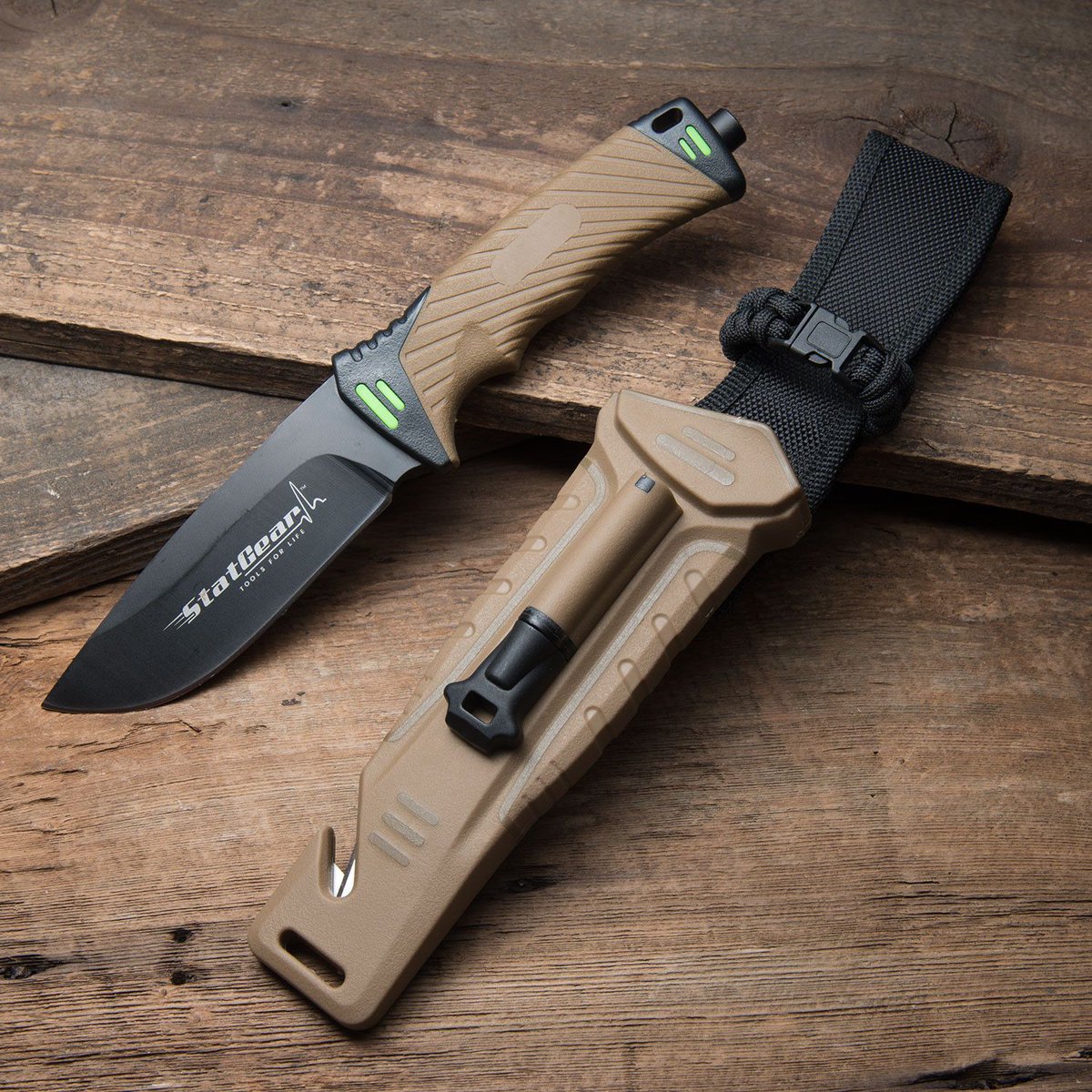 StatGear's tweet photo. Our Surviv-All knife is the perfect outdoor companion. Feat. a fire starter rod, knife sharpener and more! https://t.co/eVKECftfbL #statgear https://t.co/TtK2dmtBCx