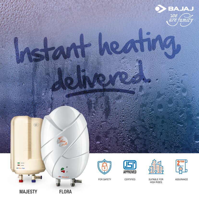 BajajElectrical's tweet photo. Get bath-ready water instantly with our range of #InstantWaterHeaters that deliver bubbling hot water in minutes. https://t.co/nEtSIoNmWW https://t.co/ykNPwQh9uu