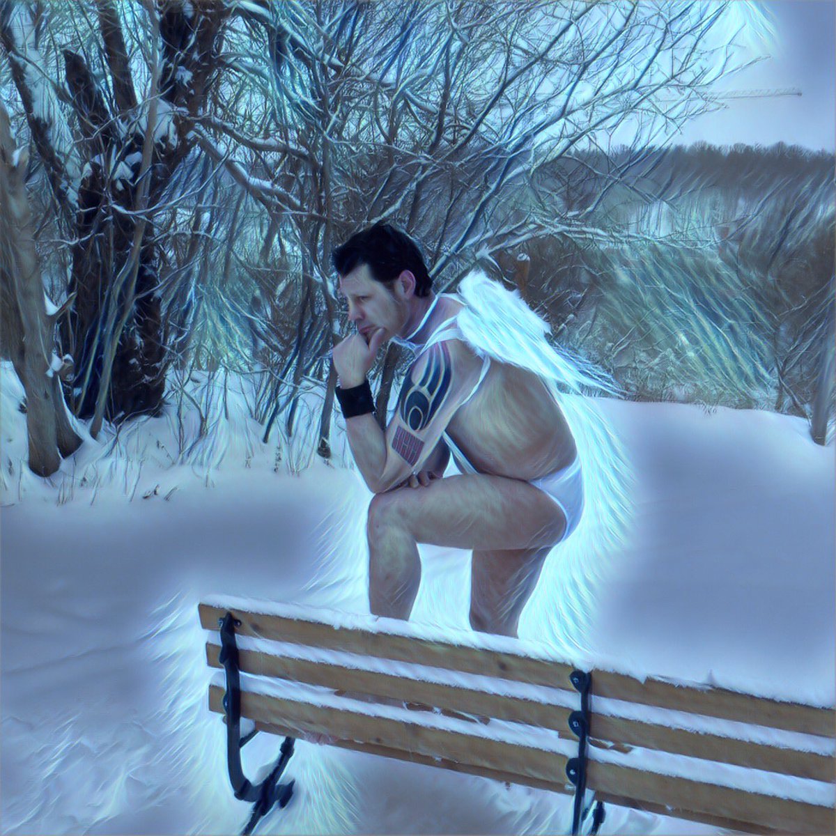 damndavies's tweet photo. I am the snow angel! #dudeoir #brolesque #kwawesome #snowangel https://t.co/sH22mNaB5m