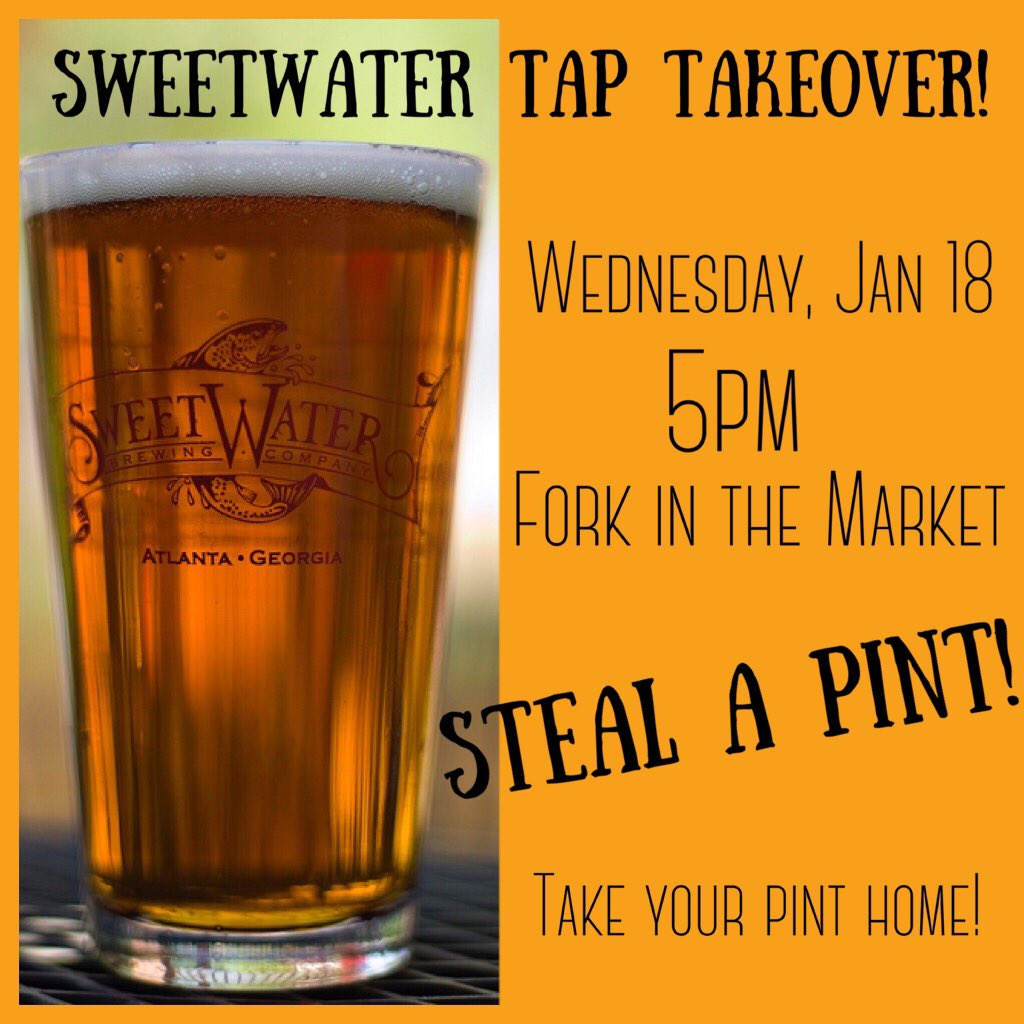 forknoke's tweet photo. @sweetwaterbrew #TapTakeover tomorrow night at #ForkInTheMarket! Join us for great #Beer and take your pint with you! #StealAPint #Roanoke https://t.co/uhJYtwEzOQ