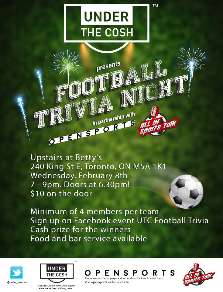 #Toronto soccer fans. Test your knowledge at our trivia event at <a href="/BettysOnKing/">Betty's On King</a>, Wednesday Feb 8th. Win money!
facebook.com/events/1889211…