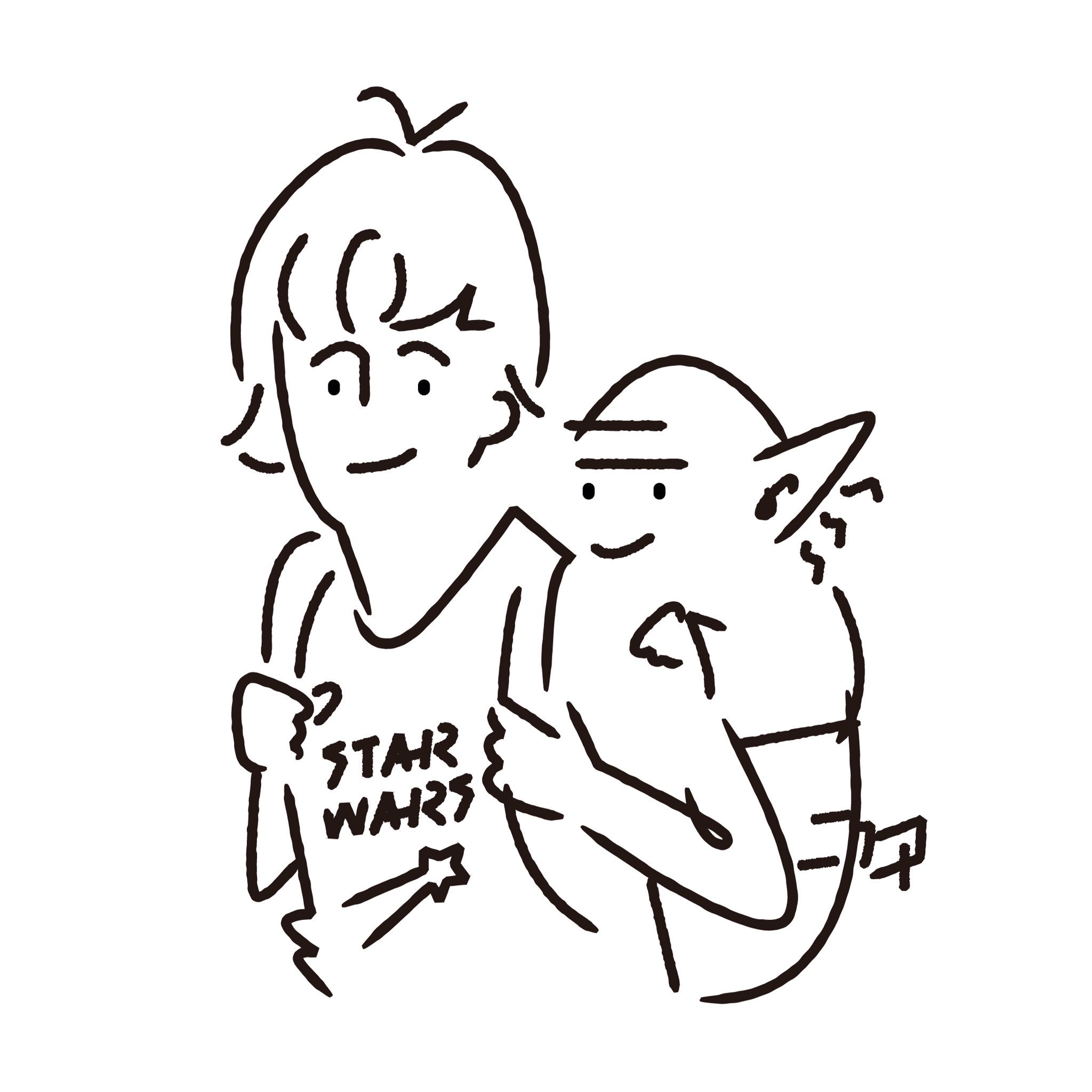 つまようじ この師弟関係ステキだよね Illustration Simple Illust Drawing Star Wars イラストレーション スターウォーズ ヨーダ ルーク ルークはこんなｔシャツ着てないよ 絵 モノクロ 白黒 イラスト T Co Fcohnxow09