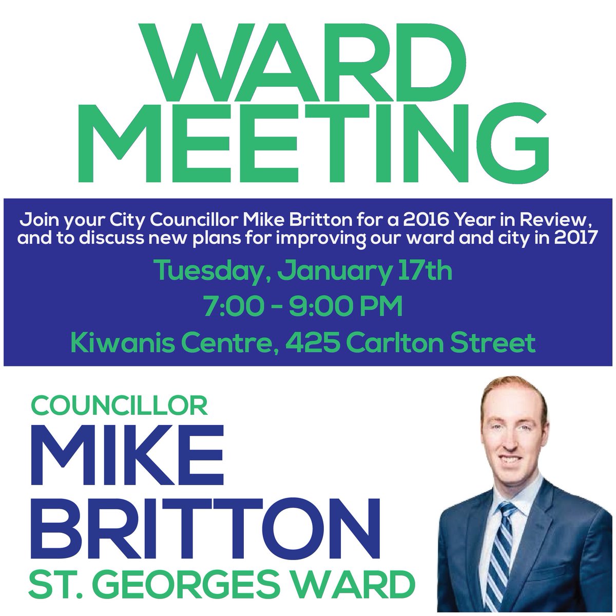 MikeBrittonStC's tweet photo. Tonight is the first #StGeorgesWard Meeting of 2017

Join me as I look back at Councils 2016 Accomplishments &amp; hear from you about 2017 https://t.co/SiP01rmAT1