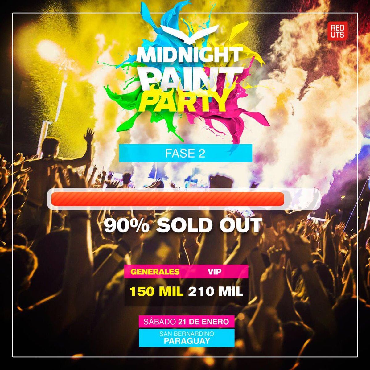 midnight_py's tweet photo. Fase 2 --> 90% SOLD OUT‼️

Generales: Gs.150.000 
Vip: Gs.210.000 

Venta de entradas en @RedUTS_Py 

#MidnightPy https://t.co/5vPgEtytDi
