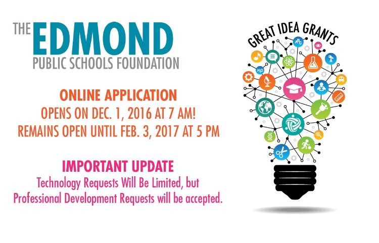 EdmondPSF's tweet photo. @EdmondSchools #Teachers - Grant Application is open until Feb. 3rd! Click here for everything you need to know https://t.co/PulCGWYea5 https://t.co/Dj6gxABQKV