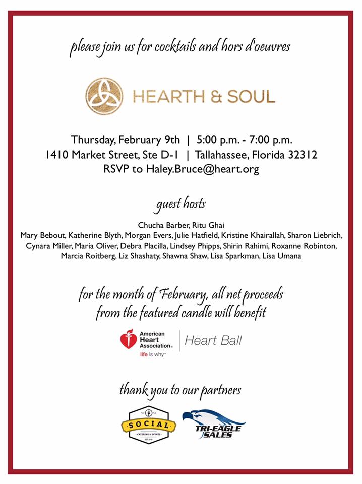 Electronet's tweet photo. Please join us on Feb 9th from 5-7 for a night-out with friends at @HearthSoulTLH benefiting the American Heart Association https://t.co/153SR8fAYs