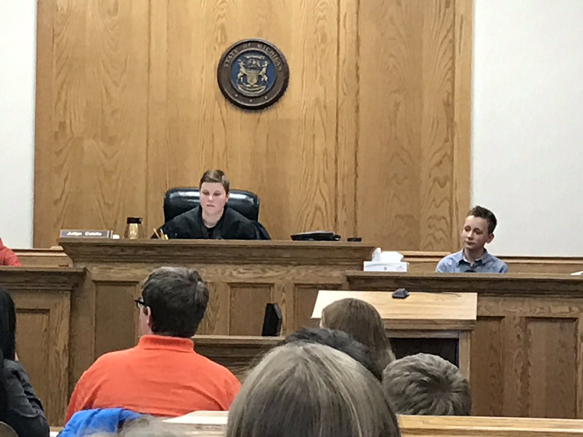 dholmes91's tweet photo. KMS 8th grade completed a mock trial today at the Dickinson County Court from The Outsiders as part of Language Arts classes. #KMSLeaders https://t.co/tPZ0lfYlaO