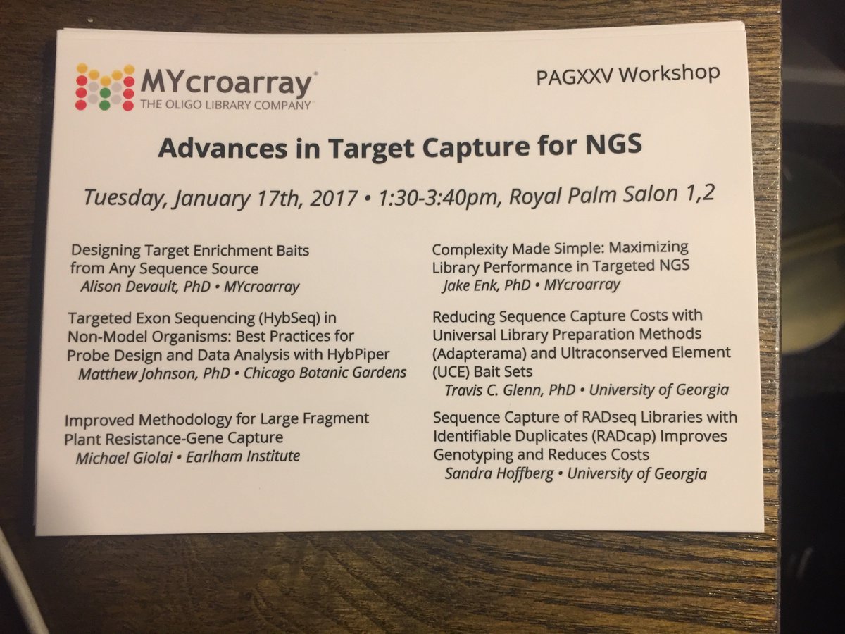 mossMatters's tweet photo. Want to learn about targeted sequencing for nonmodel organisms? Join us for the @MYcroarray session 1:30 PM! #PAGXXV #mybaits #radcap https://t.co/3tTqlwqjs9