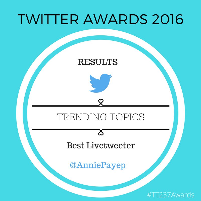tt237awards's tweet photo. Et enfin, meilleur livetweeteur: @AnniePayep #TT237Awards https://t.co/nlPRSSX3N1