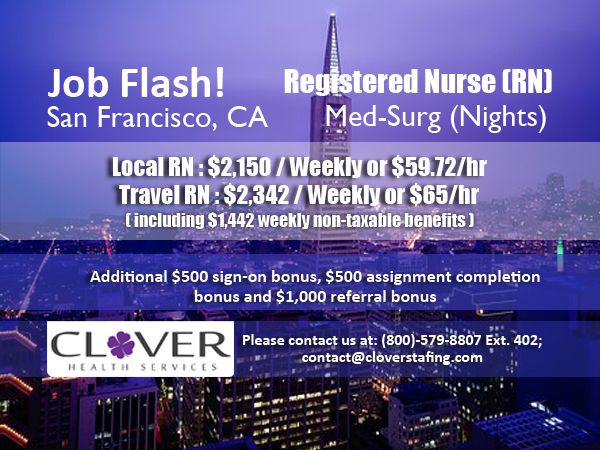 CloverHS1's tweet photo. #CloverJobFlash!, #SanFranciscoRNJobs, #SanFranciscoRNMedSurgjobs https://t.co/iW3TEdjfYp