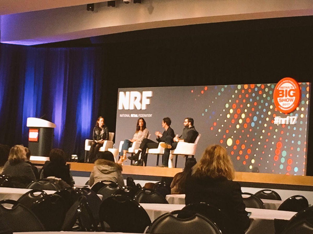 SWBurke11's tweet photo. Awesome hearing @RebeccaMinkoff @uriminkoff @pedrotp talk about the convergence of online & offline tech! #minkofftech #nrf17 https://t.co/3DIBSVp2oG