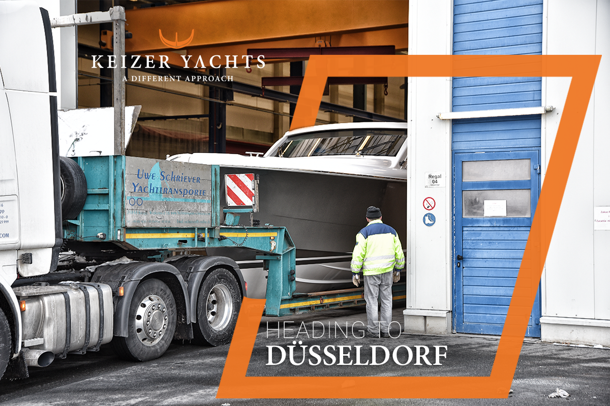 The very first Keizer 42 is on it’s way from the yard in Giebelstadt to Düsseldorf. #bootdusseldorf #keizeryachts