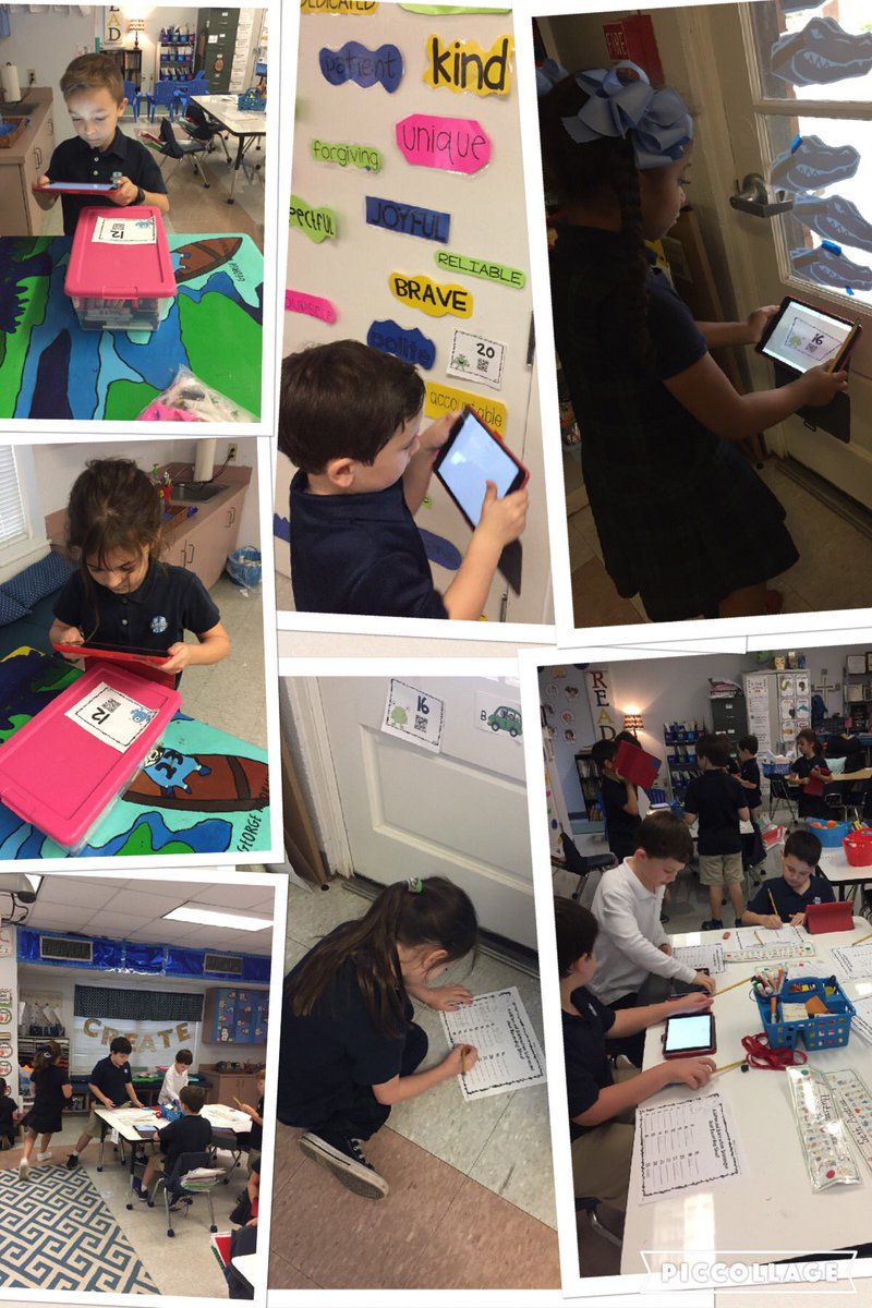 BlueGators1st's tweet photo. QR code kinesthetic scavenger hunt w/ iPads to review sub &amp; add facts in 1st grade! #ascensionbluegators #1stchat https://t.co/wmWi2ZuqHM