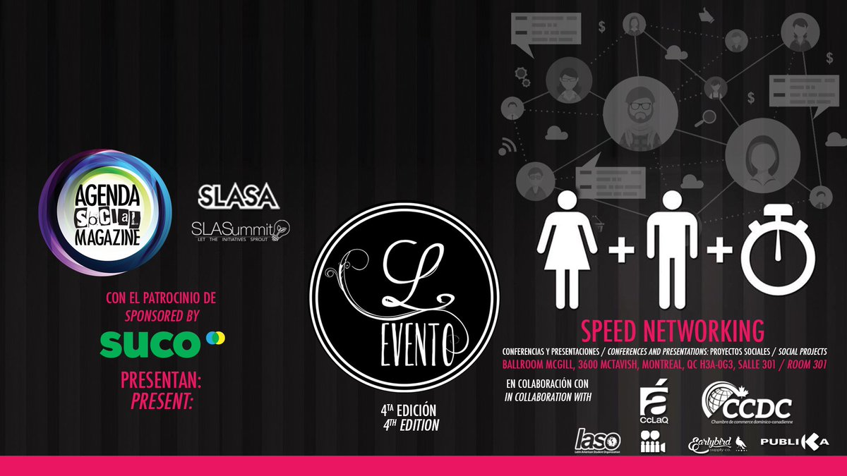 SLASummit's tweet photo. Don't miss networking with Latin American professionals, co-hosted by @SUCO_org, @AgendaSocial_ca &amp; @slasamcgill! https://t.co/VVvlD9QceK https://t.co/EsKJ3wqiVy
