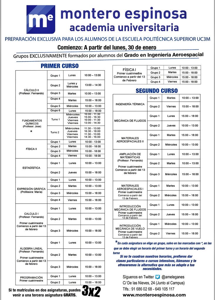 ameleganes's tweet photo. Os subimos los horarios del Segundo Cuatrimestre.  Empezamos a partir del 30 de enero! #UC3M https://t.co/BkZm6bqBGC