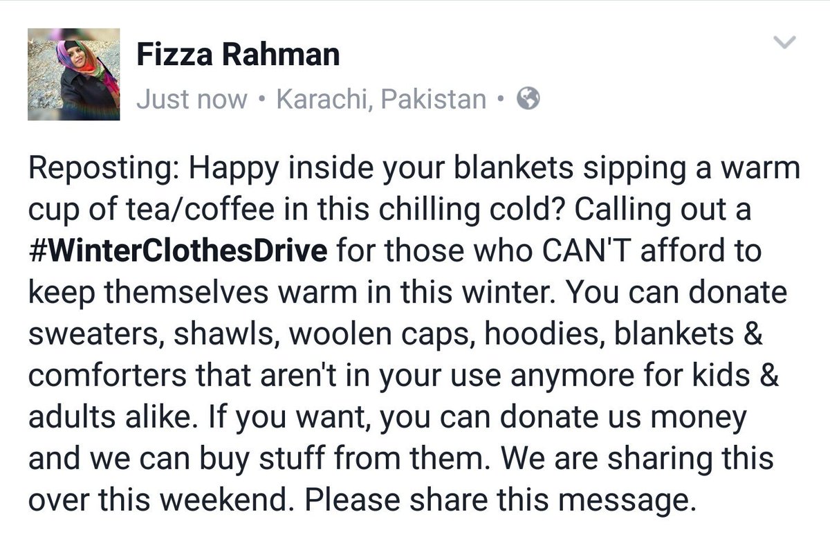FizzaRahman's tweet photo. #Karachi #WinterClothesDrive https://t.co/PC7X8YQKAN