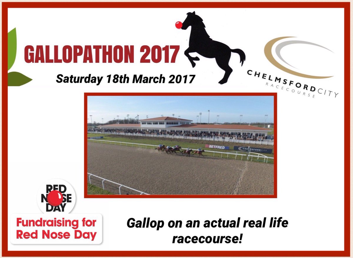 MHGallopathon's tweet photo. Registration for the 2017 Gallopathon at Chelmsford City Racecourse is now open. Please head to https://t.co/vtCXUDEGKq for more details 🐴🔴🐴 https://t.co/ELHtD0e41A