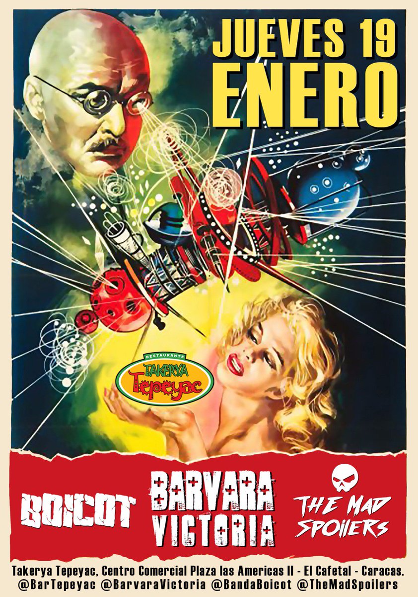 Jueves #19enero en el @bartepeyac:

-<a href="/BarVaraVictoria/">Barvara Victoria</a> 
-<a href="/BandaBoicot/">Banda Boicot</a> 
-<a href="/themadspoilers/">TheMadSpoilers</a> 

Puro Rock &amp; Roll!!! #19E