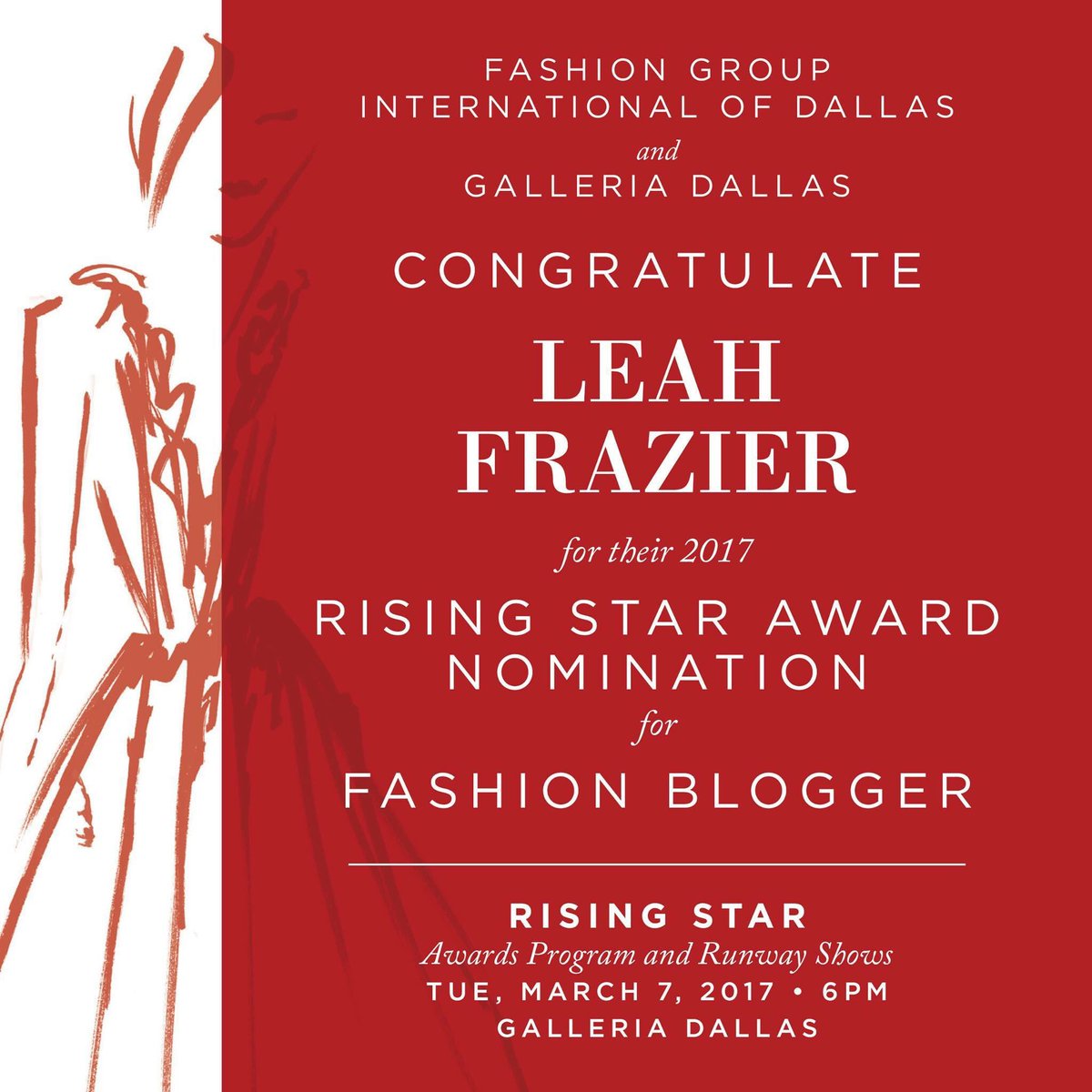 Proud to announce that I have been nominated for a Rising Star award from <a href="/FGIDallas/">FGI Dallas</a>! Attend the awards here: risingstarsevent2017.eventbrite.com