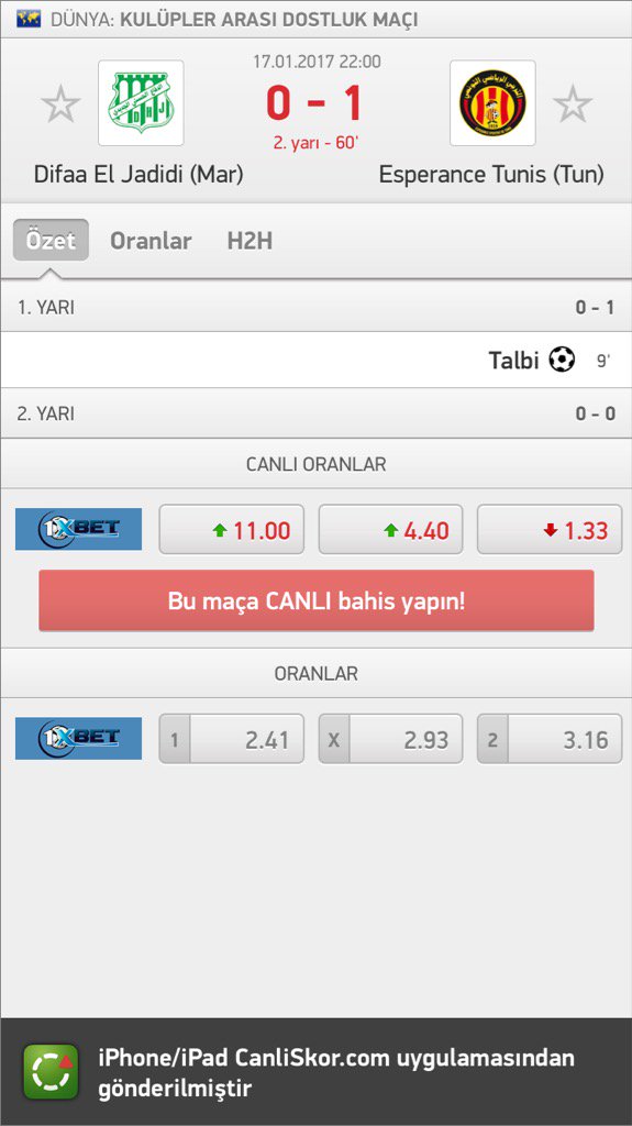 iddaa83's tweet image. Difaa El Jadidi (Mar) - Esperance Tunis (Tun) 0:1  

1.5 üst