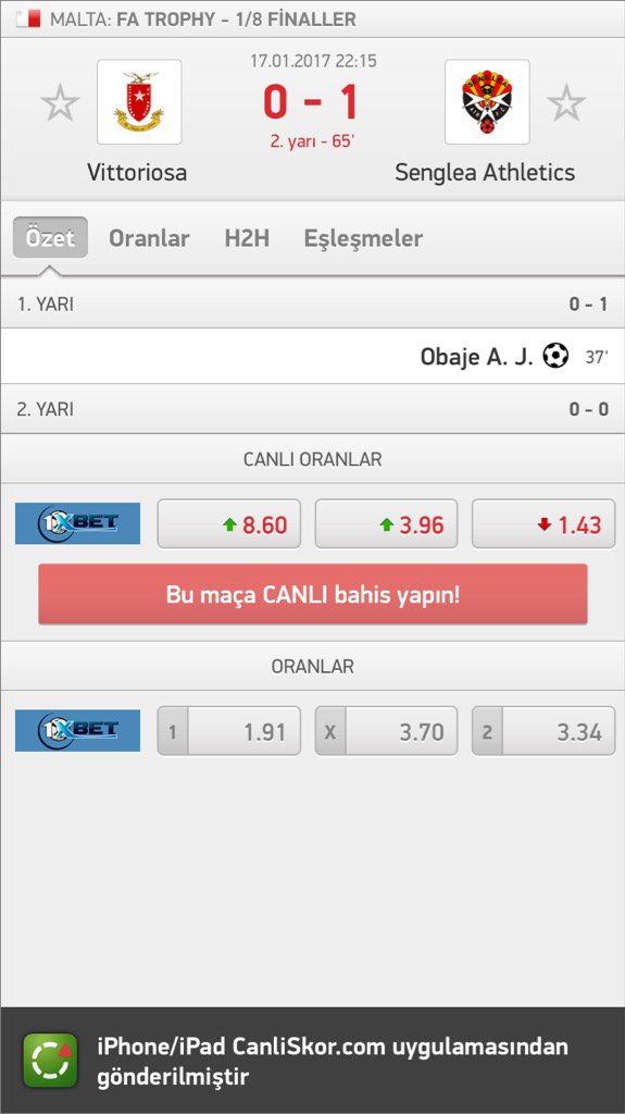 iddaa83's tweet image. Vittoriosa - Senglea Athletics 0:1  

1.5 üst