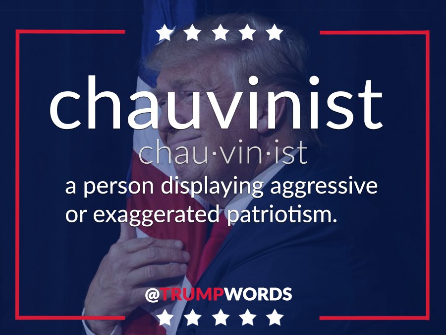 trumpwords's tweet photo. WORD OF THE DAY CHAUVINIST #TRUMP #TrumpPresident #maga #TRUMPWORDS #americafirst #trumptrain #TrumpPresident #DonaldTrump #Trump2017 #usa https://t.co/Z2EtcyBrbx