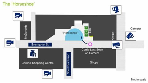 JosReps's tweet photo. Locations of the CCTV around the horseshoe. Buildings opposite finally searched #LetsFindCorrie https://t.co/j528Xr9rnQ