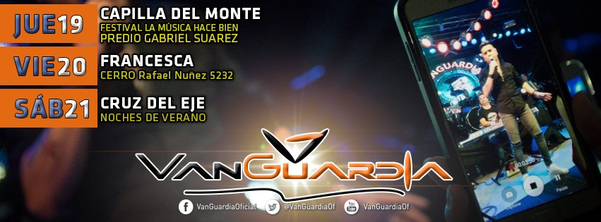 VanGuardiaOf's tweet photo. CARTELERA VanGuardista!!! Agendala!!!
JUE 19 CAPILLA DEL MONTE
VIE 20 @discofrancesca 
SAB 21 CRUZ DEL EJE

@danieloguardia @orihuelamc22 https://t.co/ge8htpjbtB