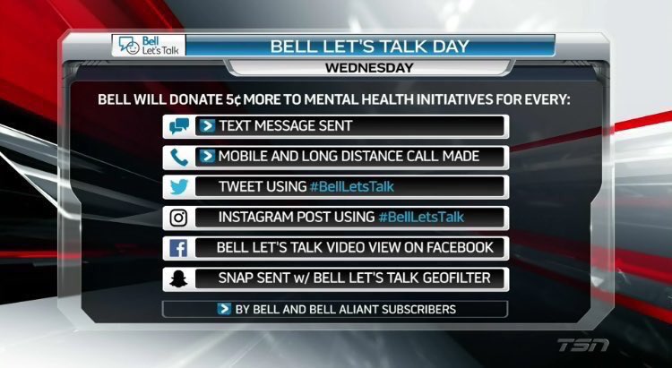 TSN is a proud supporter of #BellLetsTalk, which is now officially underway! Check out tsn.ca/bellletstalk and bell.ca/letstalk