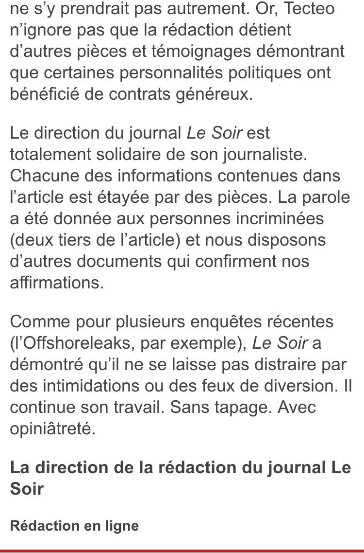Dlahaye's tweet photo. Au @lesoir on est courageux mais pas téméraire! Malgré la volonté affichée en juillet 2013 de ne pas céder face aux intimidations de #Tecteo https://t.co/9UQr7rznn0
