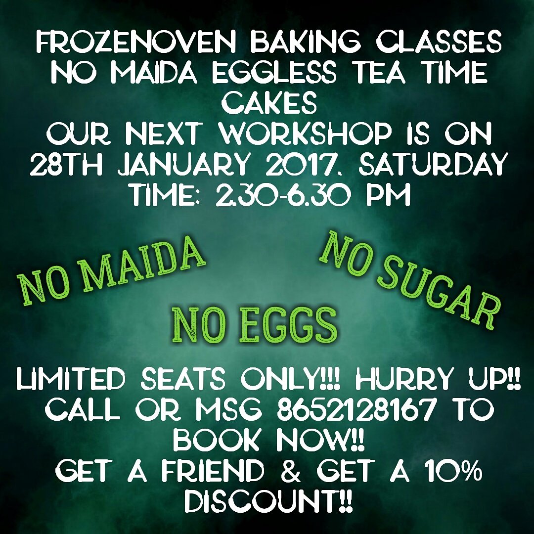 FrozenOven09's tweet photo. Msg on 8652128167 if you'd wish to enrol for our healthy baking classes on Saturday! Learn to bake with your friends @ 10% group discount! https://t.co/fjAcalxCRj