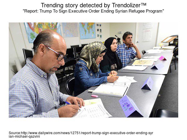 Trendolizer's tweet photo. Report: #TrumpToSign Executive Order Ending #SyrianRefugeeProgram #President... https://t.co/khimeR0vof https://t.co/5GBAyxdZqR