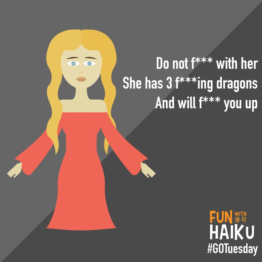funwithhaiku's tweet photo. We wouldn't cross her.
@GameofThrones #GOTuesday #haiku #TV @HBO https://t.co/11EgTU3zVS