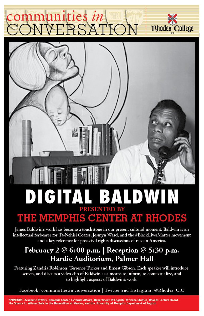 Rhodes_CiC's tweet photo. Baldwin’s work is a touchstone in our present cultural moment. An intellectual forbearer for #BlackLivesMatter movement.
Join us 2/2/17 6pm https://t.co/PHDG3yI7ZO
