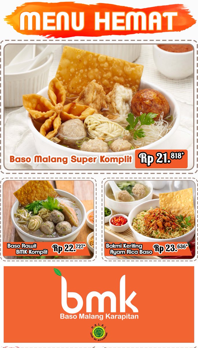 BMKResto's tweet photo. Yang hemat memang selalu bikin nikmat, apalagi yg masih nunggu gajian masuk. BMK punya menu yg pas di tanggal tua. Makan hemat tetap nikmat https://t.co/9lv3MD5xcA
