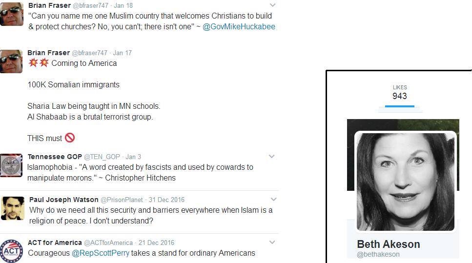 BLMPeoriaIL's tweet photo. Why is @CityofPeoria_IL councilwoman @BethAkeson following/liking/RT'ing accounts that espouse a bigoted view of the Muslim community? https://t.co/qn78Cem7Xg