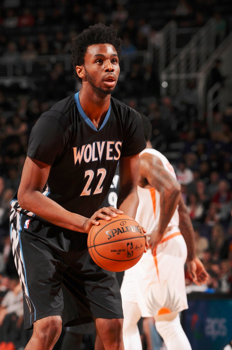 NBA's tweet photo. ANDREW. WIGGINS. 

@Timberwolves defeat @Suns 112-111 on Wiggins' @TISSOT buzzer beater! #ThisIsYourTime https://t.co/rEsVR3c3gl